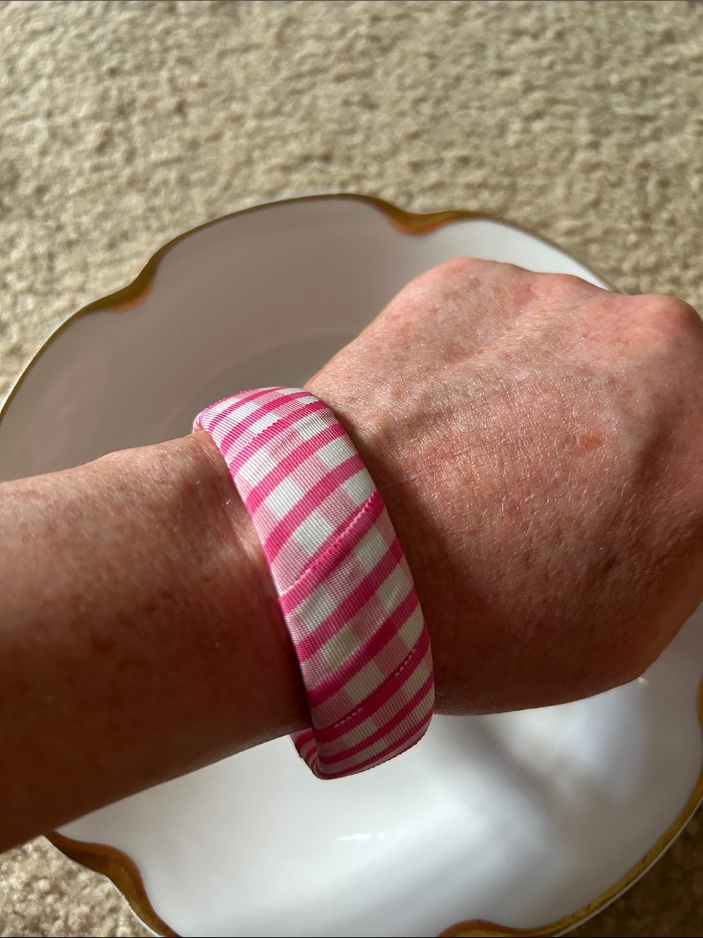 Melly M Plaid Pink & White Ribbon Bracelet NWT